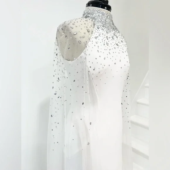 Jenny Packham Gilded Tulle Cape Gown Long Dress